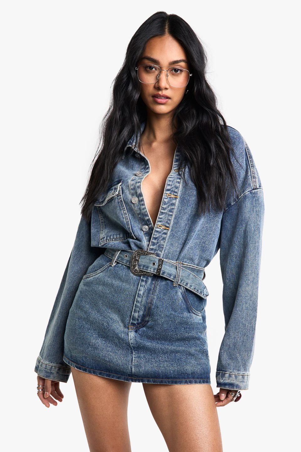 Buckle Detail Denim Mini Skirt