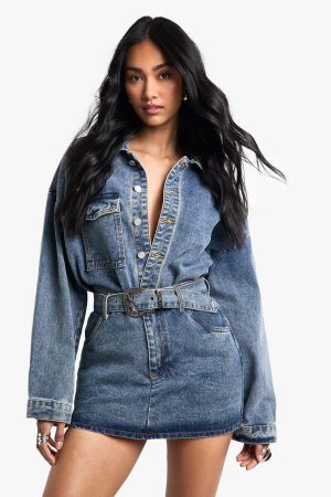 Buckle Detail Denim Mini Skirt