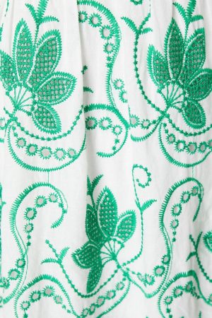 Contrast Embroidery V Neck Midi Tea Dress