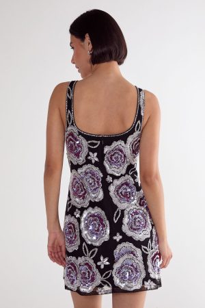 Beaded Flower Sequin Mini Dress