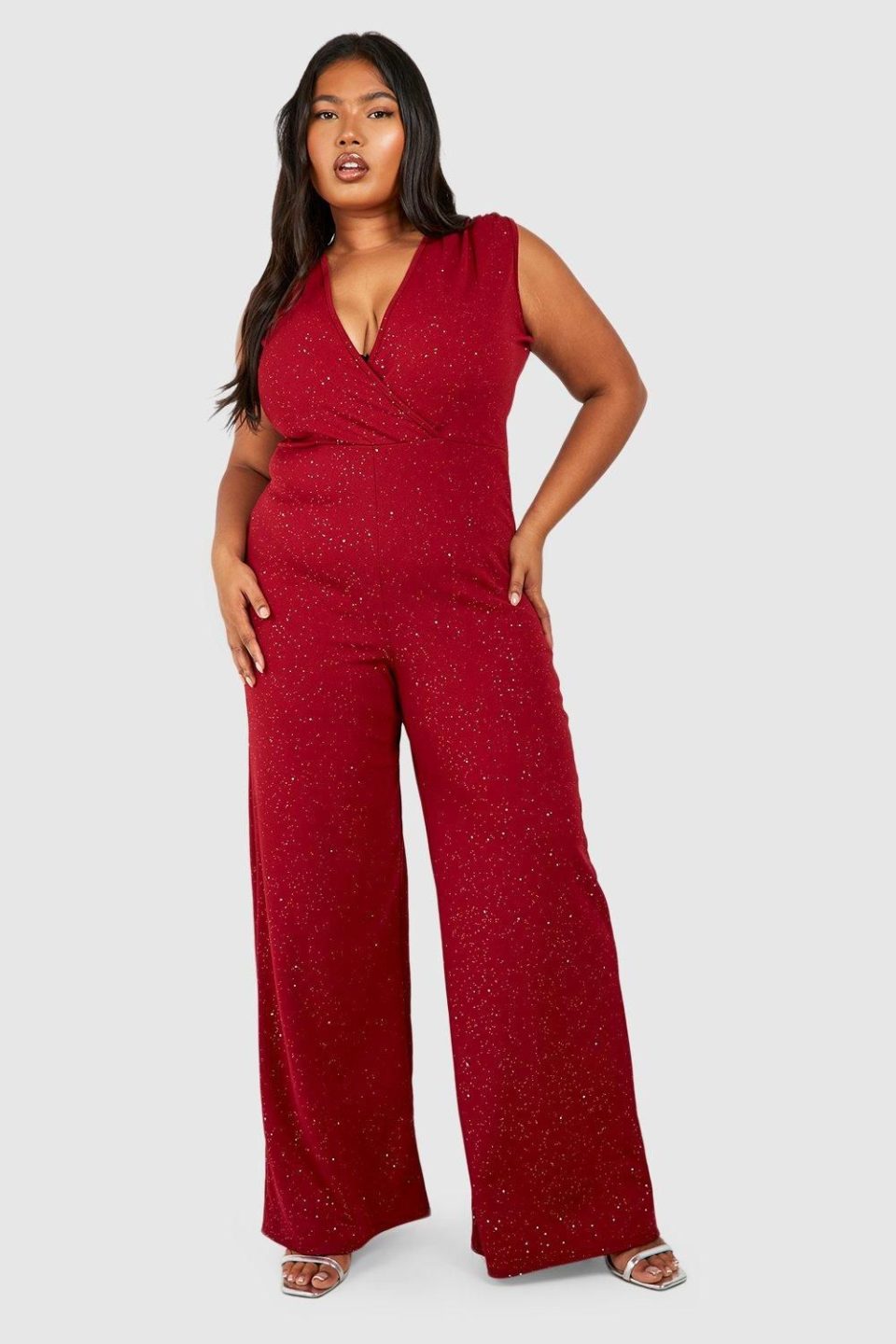 Plus Glitter Wrap Wide Leg Jumpsuit