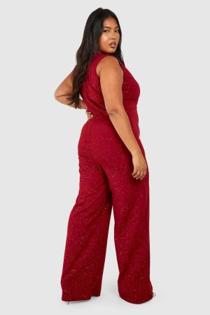 Plus Glitter Wrap Wide Leg Jumpsuit