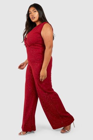 Plus Glitter Wrap Wide Leg Jumpsuit