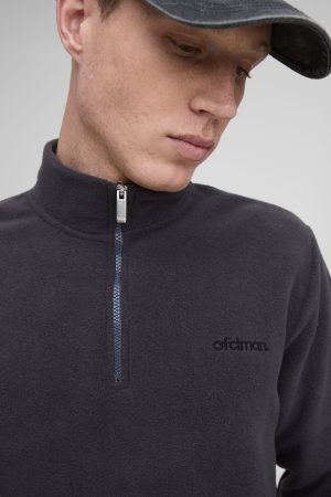 Regular Fit Embroidered Polar Fleece Quarter Zip Sweatshirt