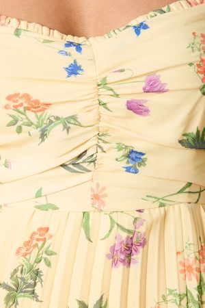 Petite Floral Pleated Tie Shoulder Midi Dress