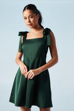 Tie Shoulder Satin Bridesmaids Mini Dress