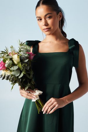 Tie Shoulder Satin Bridesmaids Mini Dress