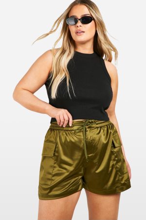 Plus Satin Cargo Utility Shorts