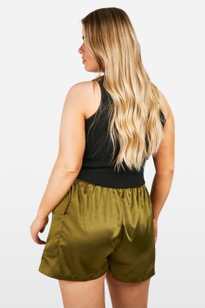 Plus Satin Cargo Utility Shorts