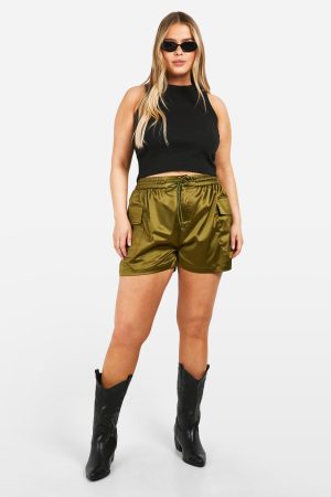 Plus Satin Cargo Utility Shorts