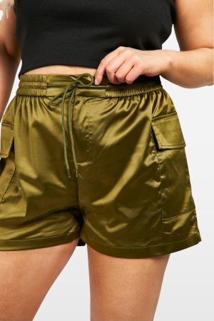 Plus Satin Cargo Utility Shorts