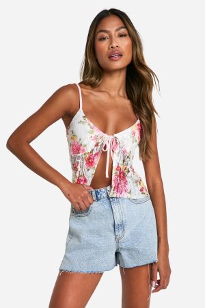 Floral Printed Lace Cami
