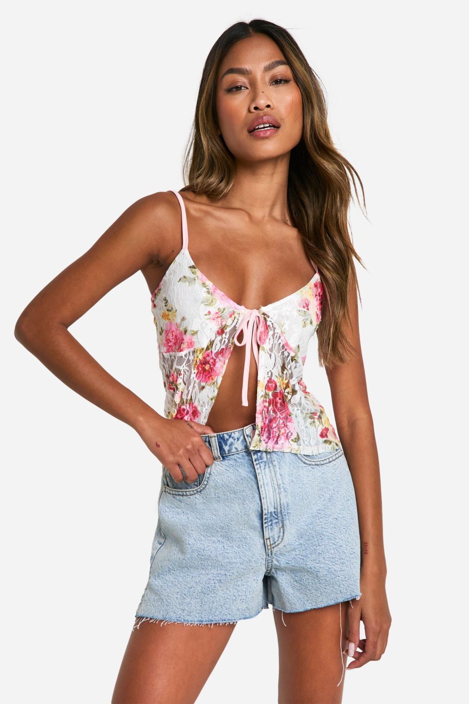 Floral Printed Lace Cami