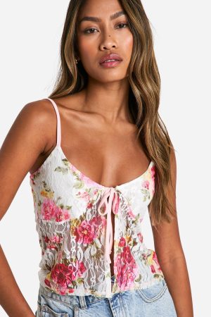 Floral Printed Lace Cami