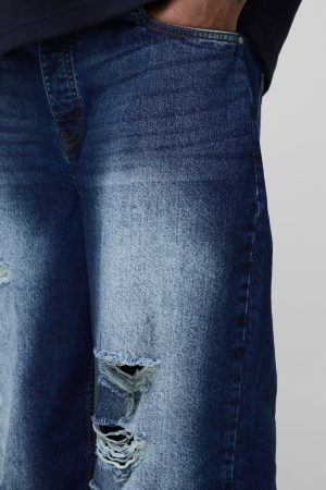 Plus Washed Multi Rip Relaxed Fit Jeans