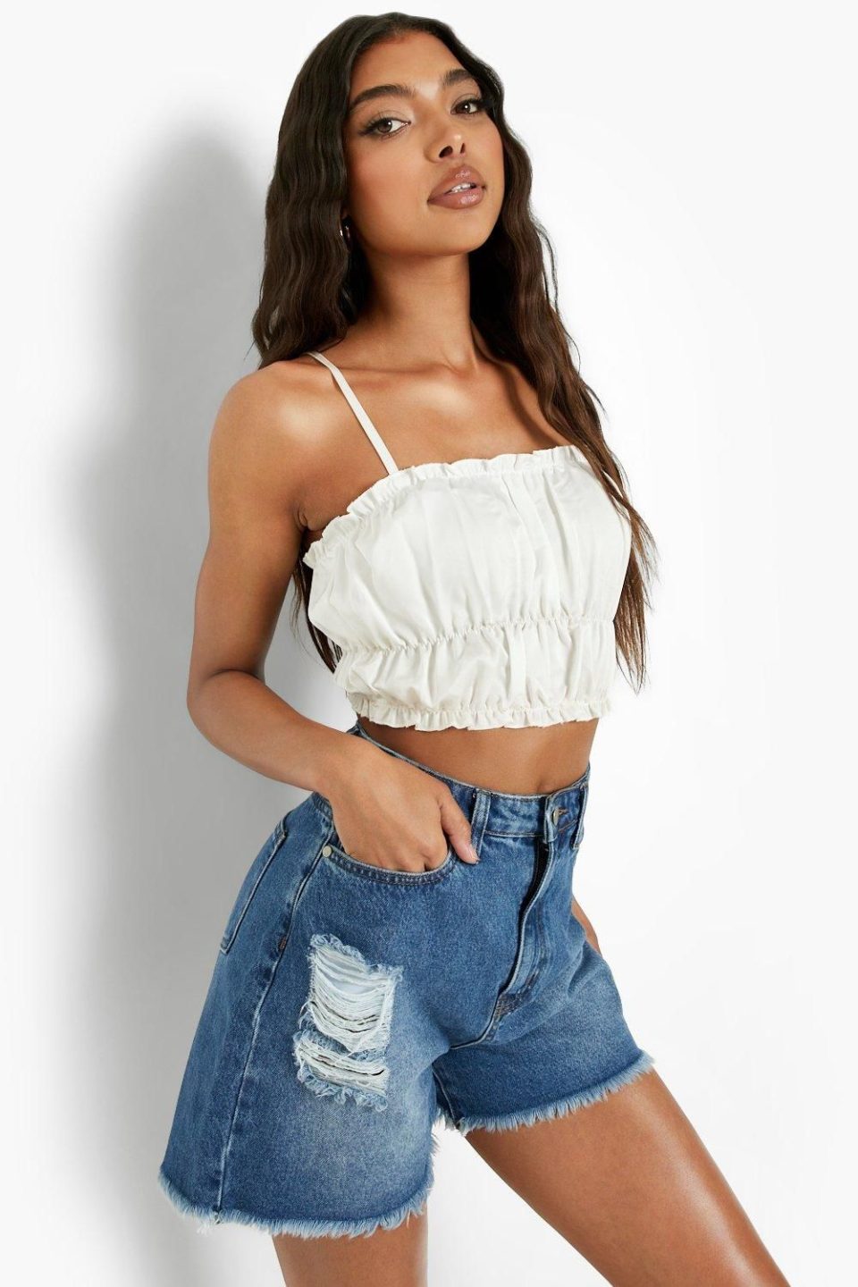 Tall Distressed Frayed Denim Shorts