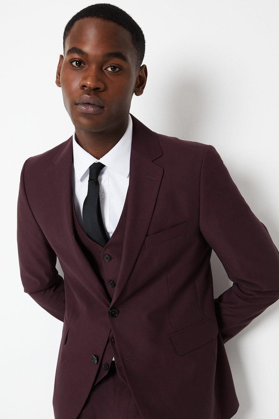Slim Fit Burgundy 2 Button Suit Jacket
