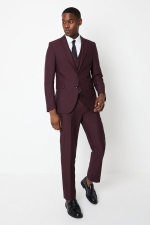 Slim Fit Burgundy 2 Button Suit Jacket