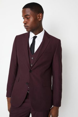 Slim Fit Burgundy 2 Button Suit Jacket
