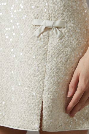 Sequin Boucle Shift Dress With Bows