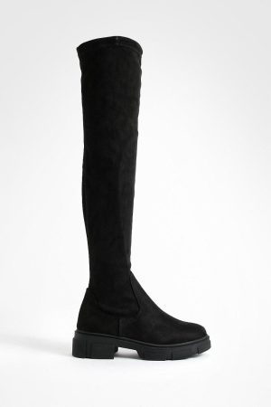Wide Fit Faux Suede Stretch Knee High Boots