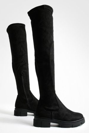 Wide Fit Faux Suede Stretch Knee High Boots