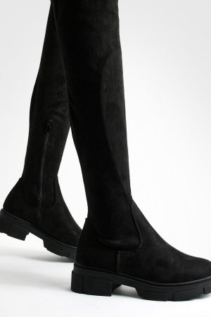 Wide Fit Faux Suede Stretch Knee High Boots