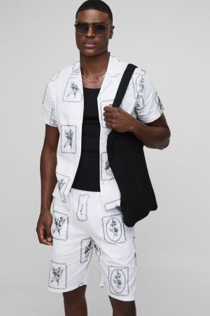 Regular Fit Embroidered Poplin Revere Shirt & Relaxed Short Set