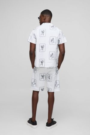 Regular Fit Embroidered Poplin Revere Shirt & Relaxed Short Set