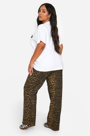 Plus Leopard Print Stretch Straight Leg Jean