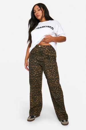 Plus Leopard Print Stretch Straight Leg Jean