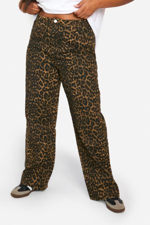 Plus Leopard Print Stretch Straight Leg Jean