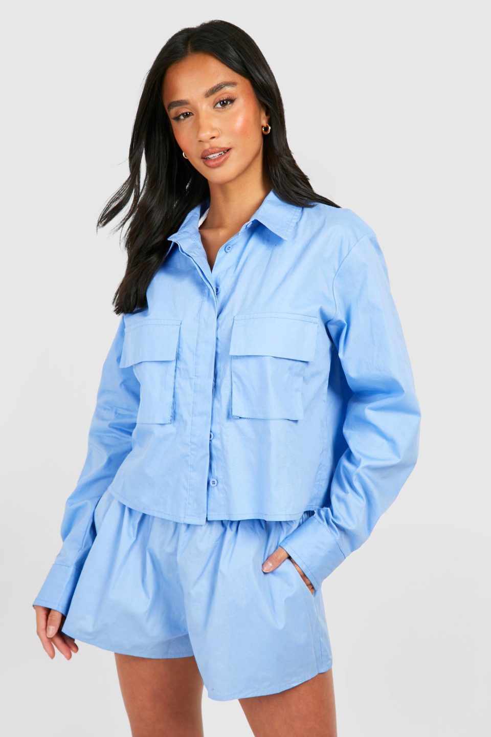 Petite Cargo Pocket Cotton Beach Shirt