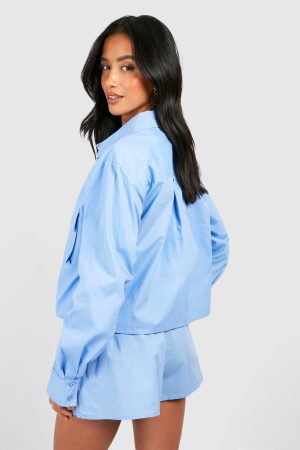 Petite Cargo Pocket Cotton Beach Shirt