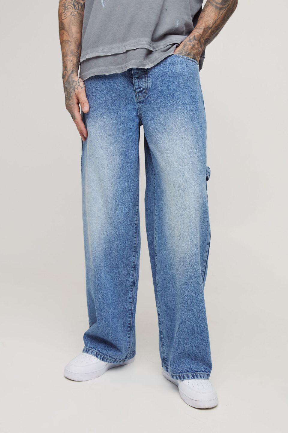 Tall Washed Adjustable Waist Baggy Carpenter Jeans