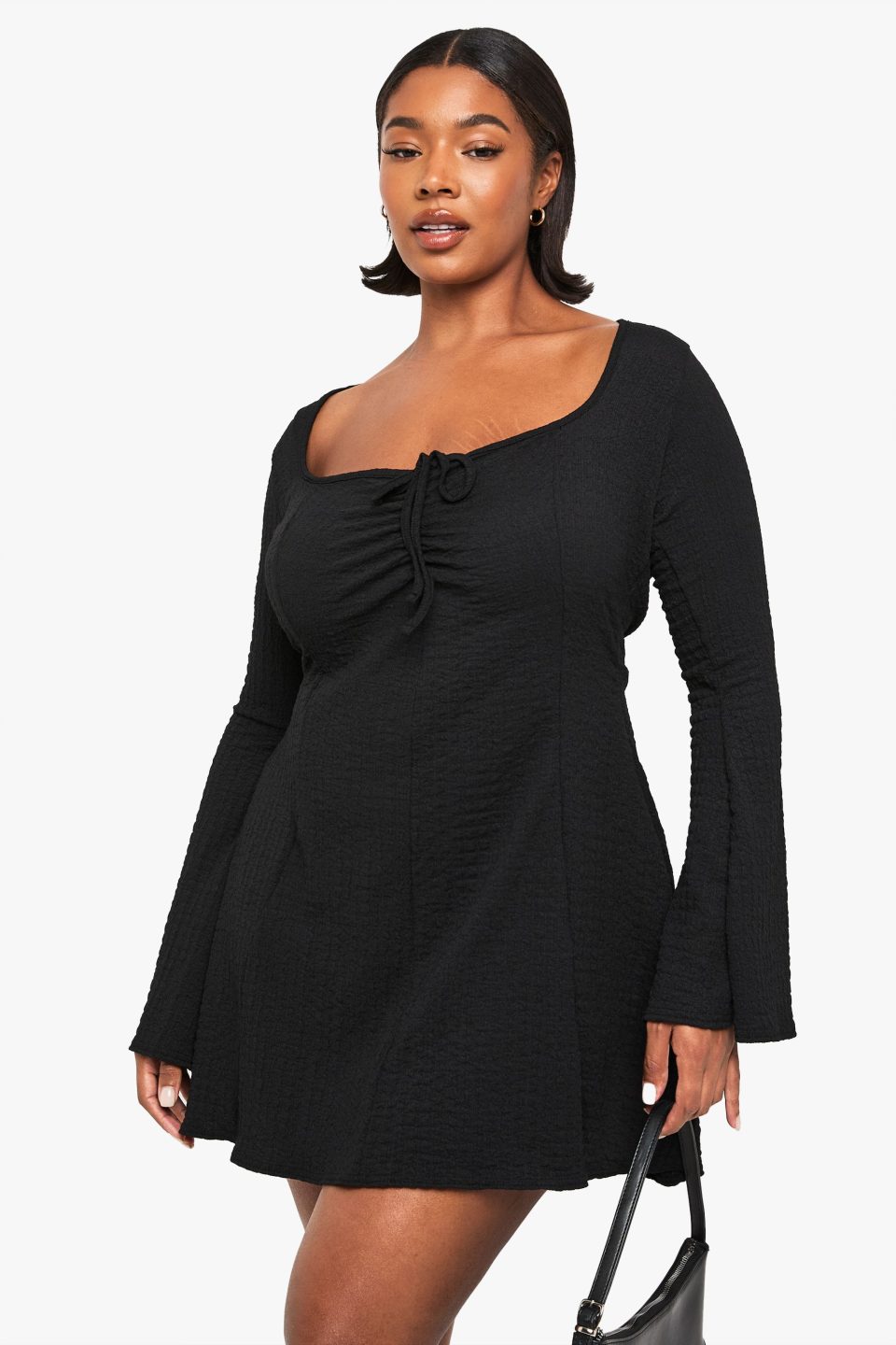 Plus Textured Ruched Bust Skater Dress