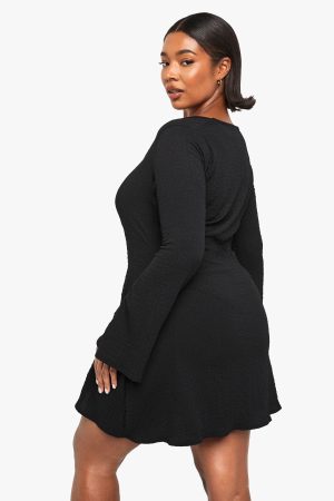 Plus Textured Ruched Bust Skater Dress