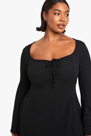 Plus Textured Ruched Bust Skater Dress