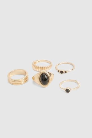 Black Stone Ring 5 Pack