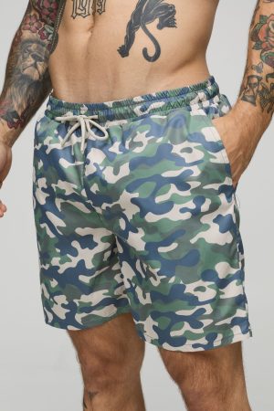 Camo Print Mid Length Swim Short