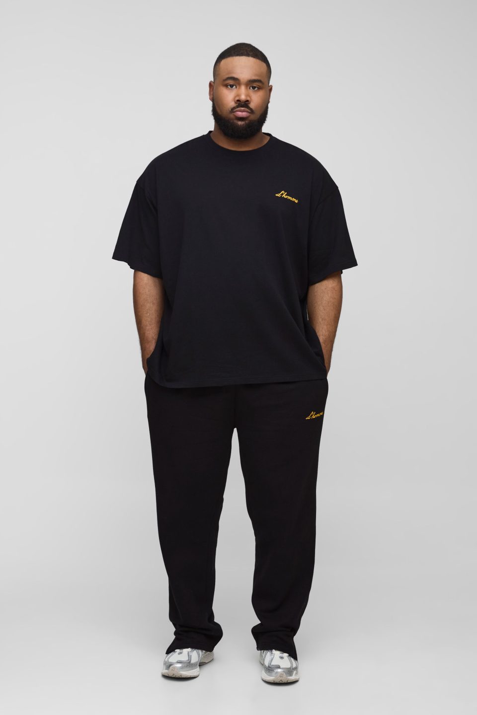 Plus Regular Fit L'Homme Embroidered T-Shirt & Split Hem Jogger Tracksuit