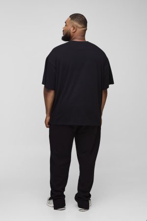 Plus Regular Fit L’Homme Embroidered T-Shirt & Split Hem Jogger Tracksuit