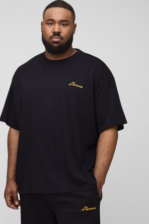 Plus Regular Fit L’Homme Embroidered T-Shirt & Split Hem Jogger Tracksuit
