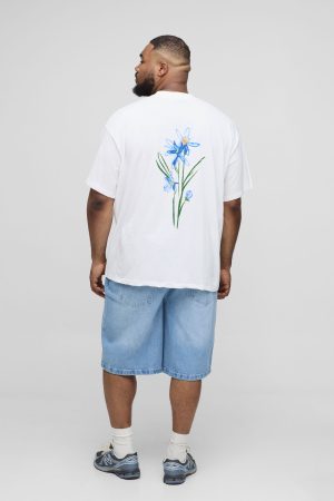 Plus Oversized Extended Neck Doodle Floral Print T-Shirt