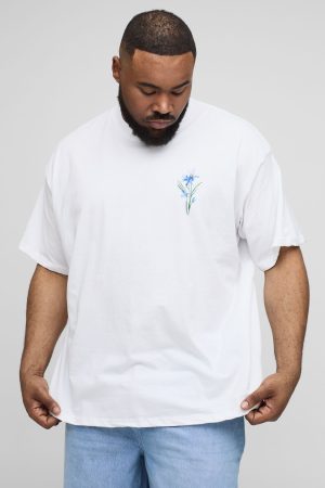 Plus Oversized Extended Neck Doodle Floral Print T-Shirt