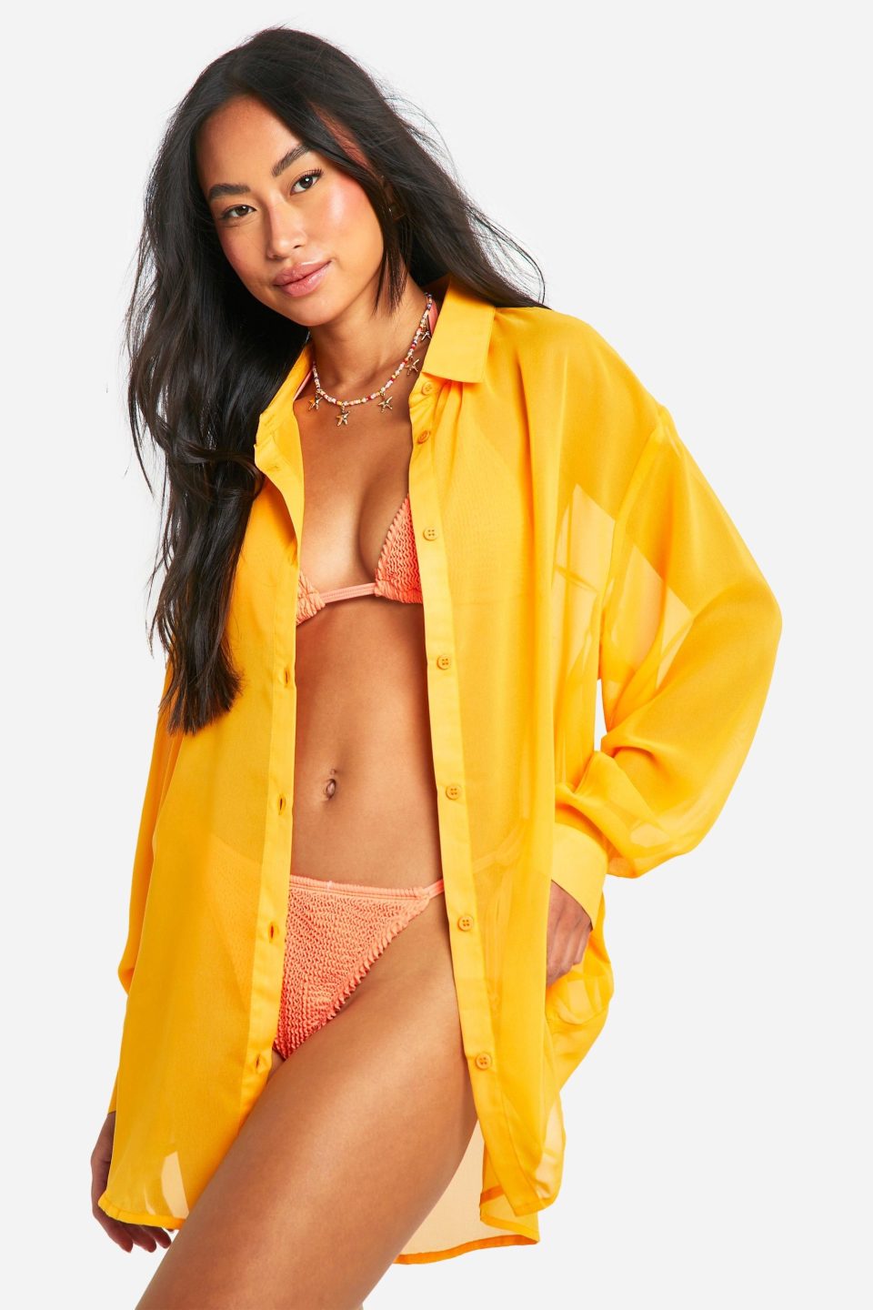 Button Front Longline Beach Shirt