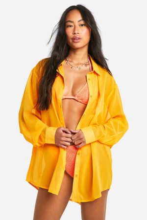Button Front Longline Beach Shirt