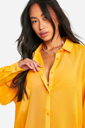 Button Front Longline Beach Shirt