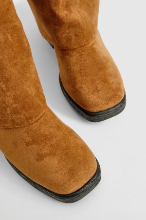 Stacked Heel Fold Over Knee High Boot