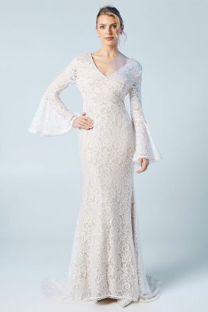Flare Sleeve Boho Stretch Lace Fishtail Wedding Dress